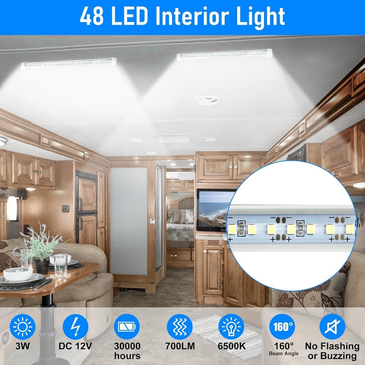 Linkstyle 4PCS 12V LED Interior Light Bar, 192LEDs 12V LED Light Strip with Switch, 6500K Slim Car Interior Lights for Car Truck RV Boat Cabinet