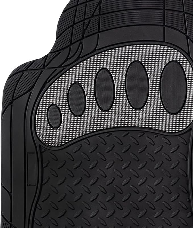 FH Group Automotive Floor Mats - Heavy-Duty Footprint Design Rubber Floor Mats for Cars, Universal Fit Full Set, Climaproof Floor Mats, Trimmable Floor Mats for Most Sedan, SUV, Truck Floor Mats Gray