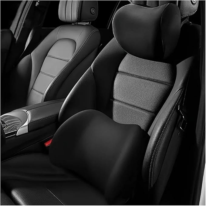 Memory Foam Car Neck Pillow & Waist Cushion - Soft fit for Seat Headrest & Lumbar Support for Comfort(Hb-Black Headrest1PC)