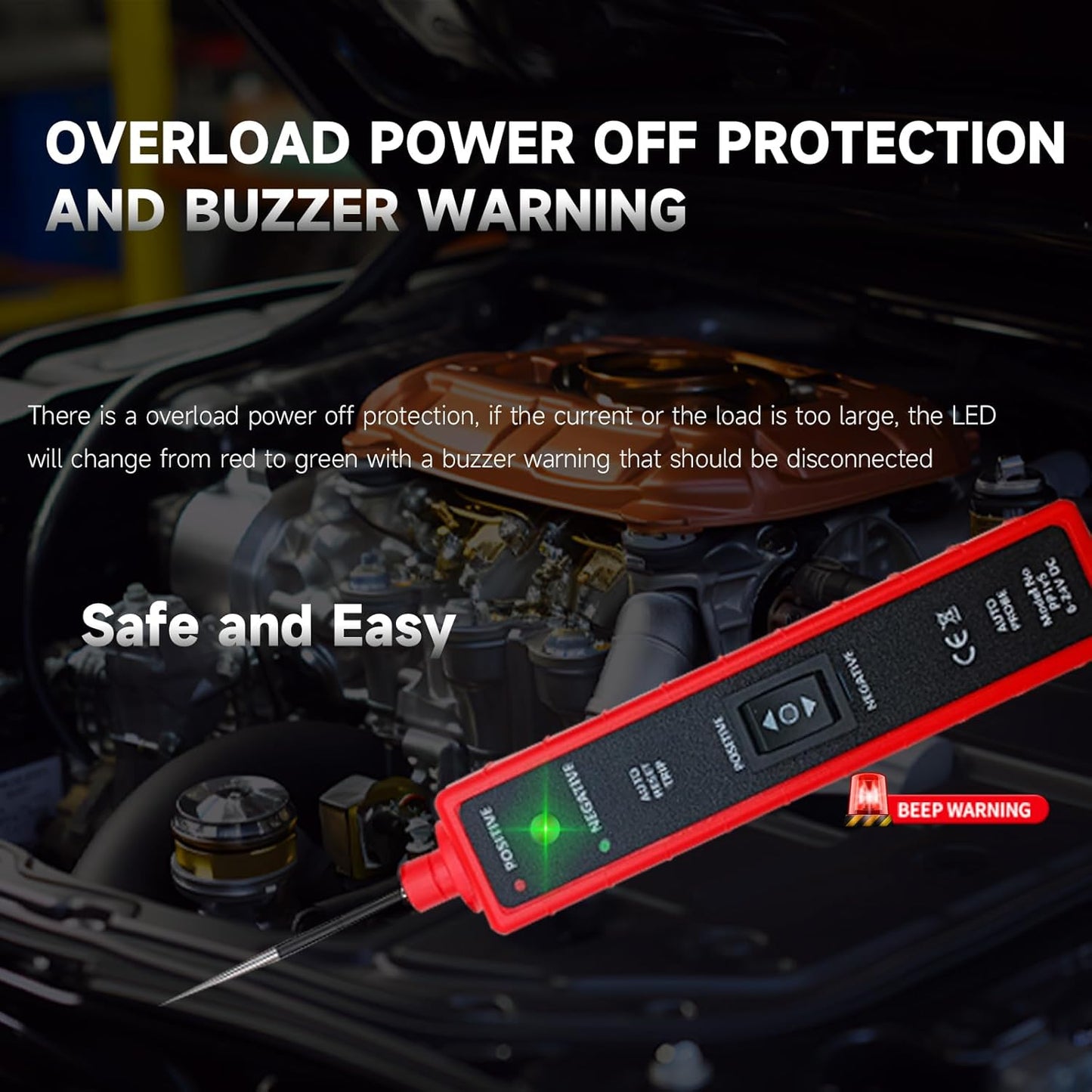 Automotive Car Circuit Tester 12V 24V DC Power Probe Tester with Overload Protection 12V Short Circuit Finder with Test Light for Continuity Testing Grounding Checking