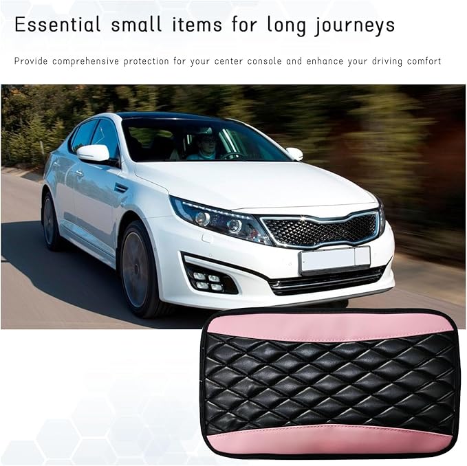 Car Center Console Cushion Pad, Universal Leather Waterproof Armrest Seat Box Cover, Comfortable Auto Armrest Cover Protector, Car Interior Decor Accessories for Most Vehicles (Pink)