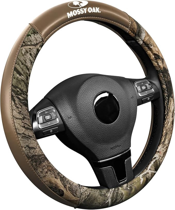 Mossy Oak Camo Steering Wheel Cover, Durable Grip Car Steering Cover, Universal Fit 14.5"–15.5" - Made with Premium Beige PVC Leather and Cotton Fabric, Anti-Slip - Official Licensed Product