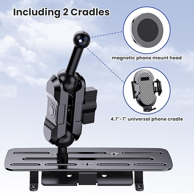 Stainless Steel Phone Mount for 2013-2018 Ram 1500/2500/3500 &2019+ Classic, Magnetic & Clamp Dual Heads, All-Metal Shakeproof OEM Screw Hole Dash Mount Install Super Stable
