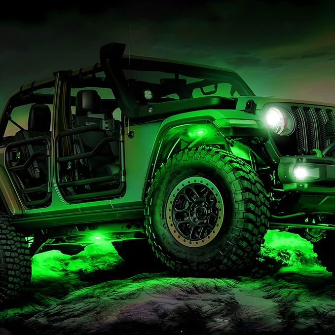 Rock Lights for Trucks, 4 Pods LED Rock Lights, IP67 Waterproof Neon Rock Lights Kits for Pickup ATV Off Road SUV, High Brightness Multifunction Underglow Lighting Glow Trail Rig Lamp (Green)