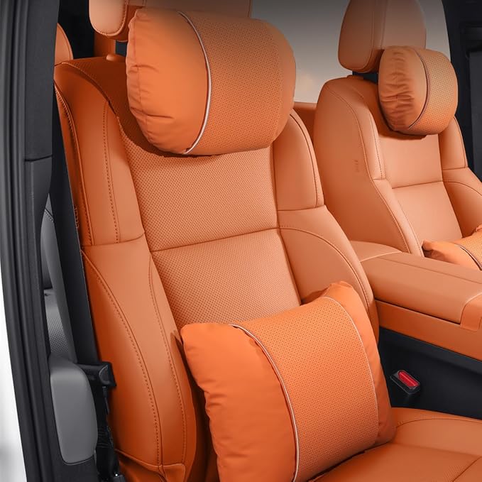 Car Headrest & Lumbar Support Set,Premium Skin-Feeling Napa Leather Soft and Comfortable Headrest,Car Seat Headrest Pillow Waist Support Car Interior Accessories for Driving Home Office