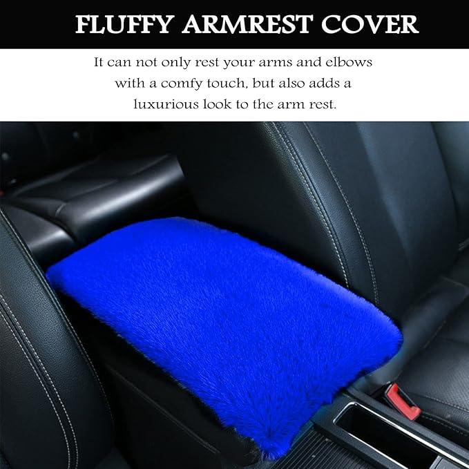 Fluffy Furry Armrest Cover for Car, Auto Center Console Cover Pad Car Soft Console Pad Wool Fur Armrest Seat Box Cover Protector Universal Fit for Most Vehicle, SUV (Royal Blue)