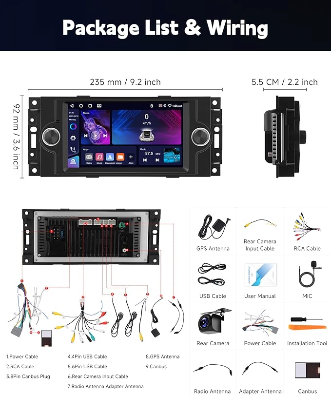 4+64G for Dodge Ram 1500 06-08,Chrysler 300C 05-07,Chrysler PT Cruiser,Jeep Grand Cherokee Android Car Stereo WiFi Wireless Carplay Android Auto,6.2“ for Dodge Ram Radio for Jeep Grand Cherokee Radio