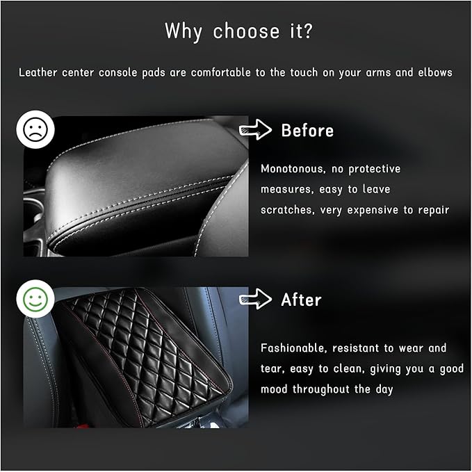 Car Center Console Cushion Pad, Universal Leather Waterproof Armrest Seat Box Cover, Comfortable Auto Armrest Cover Protector, Car Interior Decor Accessories for Most Vehicles (Black)