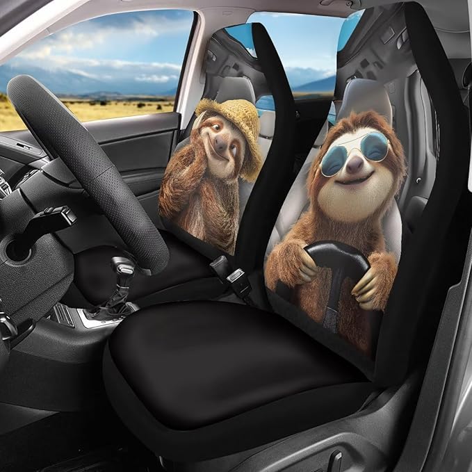 Funny Car Seat Cover Front Seats Only,Sloth Driver Front Bucket Seat Cover Decorative Vehicle Cushion Seat Cover Set,Automotive Accessories Interior Decoration