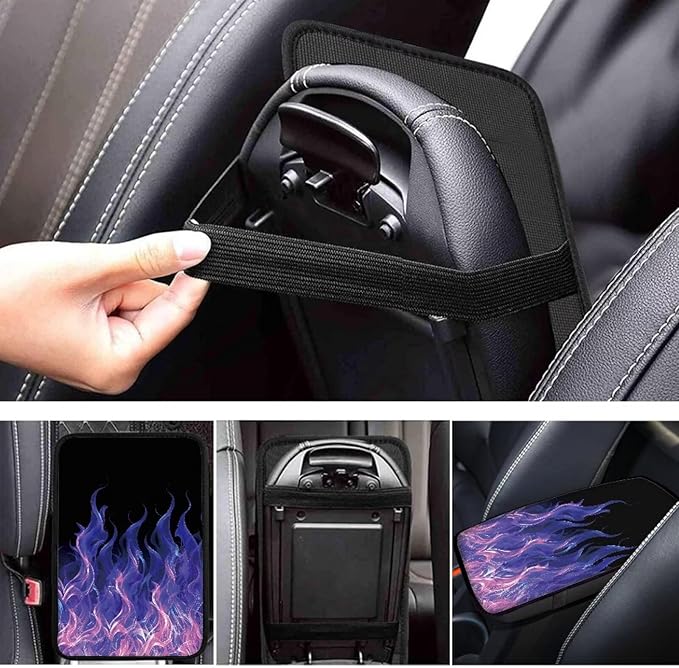 Dreaweet Purple Flame Car Armrest Cover Universal Car Accessories Center Console Pad Scratch-Resistant Universal Arm Rest Cover for SUV Truck Sedan