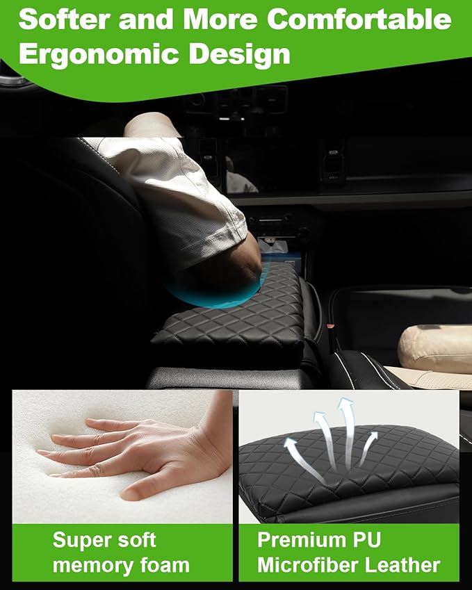 for Bronco Center Console Armrest Cover 2026 2025 2024 2023 2022 2021 Bronco Accessories Black with Pockets Upgrade Arm Rest Pad Console Cushion Lid