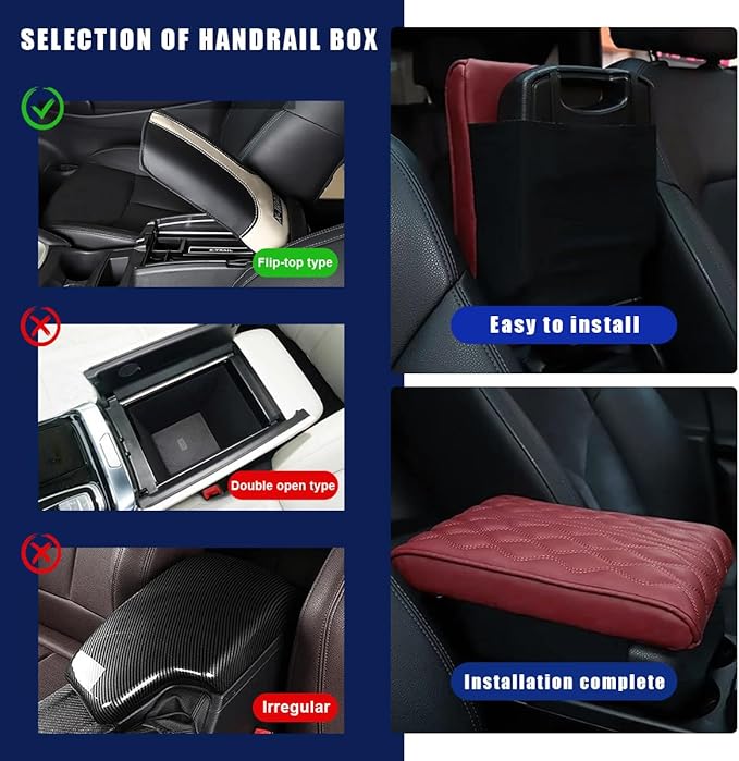 Ziciner Car Center Console Cover, Leather Memory Foam Armrest Cushion Protection Pad, Waterproof Hand Rest Pillow with Height Increase, Universal Accessory for Most Car (Wine Red)