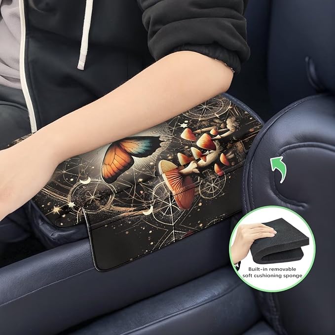 Wanyint Butterfly Mushroom Moon Star Auto Center Console Armrest Cover Non-Slip Soft Armrest Storage Box Mat Scratch Resistant Middle Console Mat Arm Rest Pad Car Interior Decor Accessories