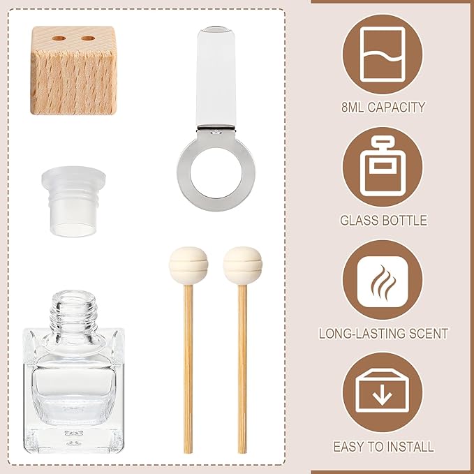 Zubebe 200 Pcs Car Diffuser Bottles Empty Bulk Vent Clip Car Air Freshener Diffuser for Essential Oil Perfume Glass Bottle with Wooden Caps Stick Fragrance Ornament (Clear)