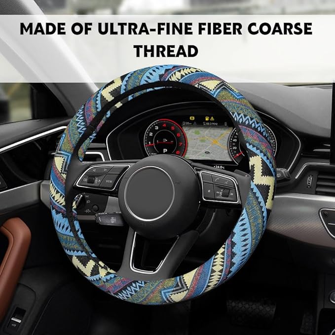 Boho Steering Wheel Cover, Steering Wheel Cover Women, 15 inch Hippie Style Protector Covers, Universal Ethnic Flax Cloth Car Accessories Universal for SUV Van Truck (Hippie-H)
