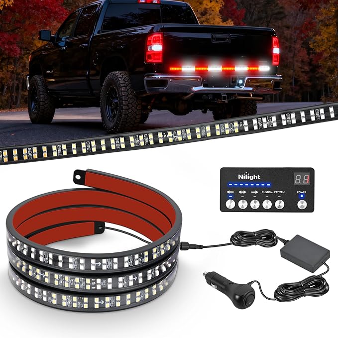 Nilight 60 Inch Emergency Strobe Light Strips with Controller, 384LED Flashing Warning Hazard Safety Rear Window Tailgate Lights for Truck Trailer Construction Plow Pickup Tow SUV Vehicles, Red White