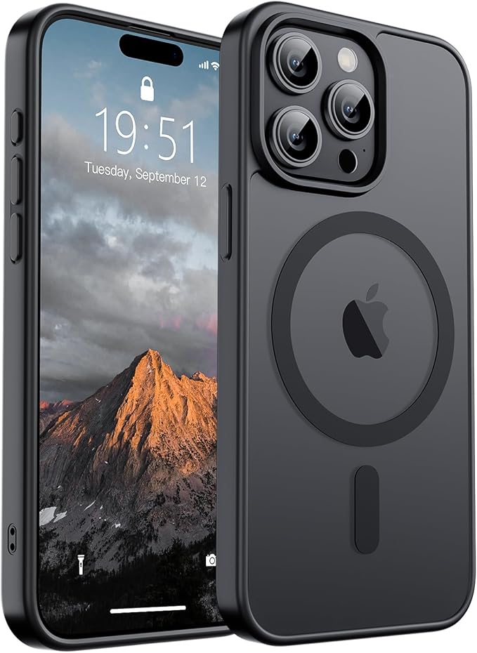 SUPFINE Magnetic for iPhone 15 Pro Case (Compatible with MagSafe) (Military Grade Drop Protection) Translucent Matte Shockproof Phone Cover, Black