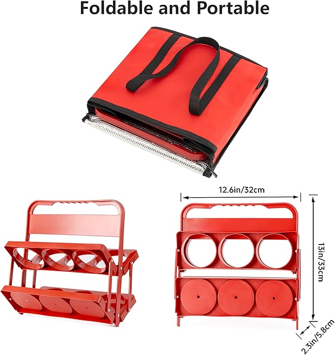 Reusable 6 Cup Drink Carrier with Handle and Insulated Food Delivery Bag, Portable Plastic Cup Caddy, 26L Grocery Cooler Box for Car Delivery, Travel, Picnic