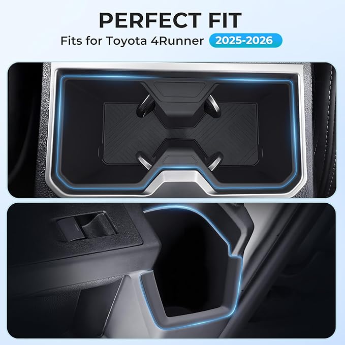 Cup Holder Inserts for Toyota 4Runner 6th Gen 2026 2025, Front & Rear TPE Center Console Interior Accessories Cup Holders Covers Protector for 2025-2026 4 Runner, Black