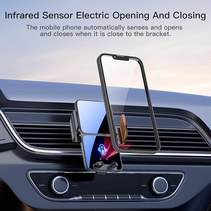 Wireless Car Charger,15W Fast Charging Auto-Clamping Car Charger Phone Mount Air Vent Cell Phone Holder,Fit for iPhone Android and All Smartphones
