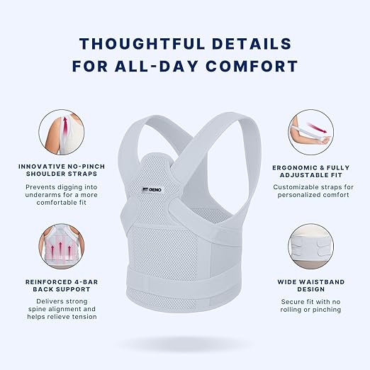 Fit Geno Back Brace Posture Corrector for Men & Women: Shoulder Straightener Adjustable Full Back Support Pain Relief - Scoliosis Hunchback Spine Corrector (Medium)