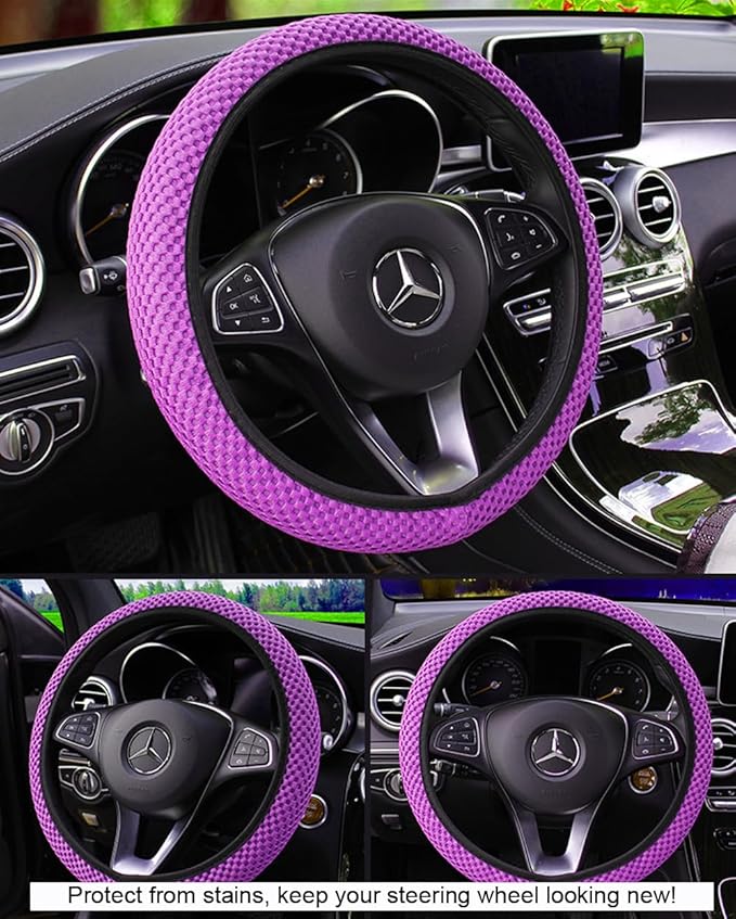 Hiflyer Car Steering Wheel Cover Women & Men, Universal 14.5-15 Inch Steering Wheel Covers, Soft Microfiber Car Wheel Cover Car Stuff Car Accessories Interior (Violet)
