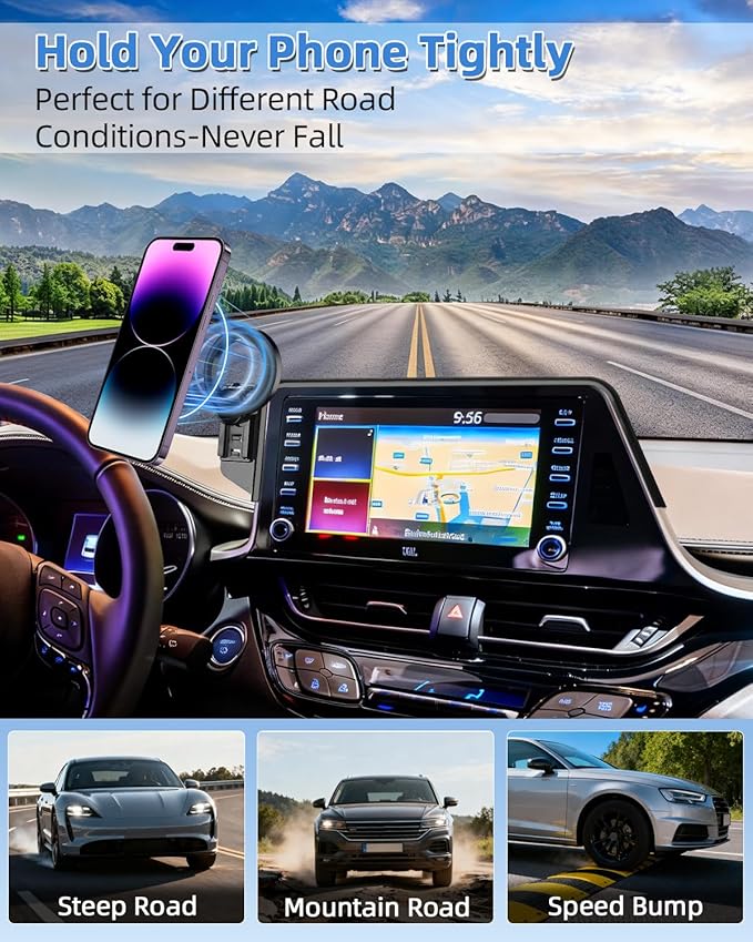 PZK Car Phone Mount for Toyota C-HR CHR 2019 2020 2021 2022 LE/XLE/Limited/Nightshade Accessories 8-inch Screen Compatible with Magsafe Cell Phone Holder 360° Rotation Phone Cradles Not Affect Vent