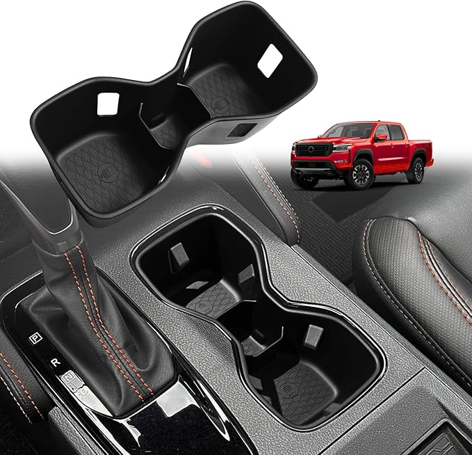 Muslogy Center Console Cup Holder Inserts Compatible with 2022-2025 2026 Nissan Frontier Accessories Middle Console Armrest Front Drink Stopper Non-Slip Organizer Drink Cup Holder Organizer