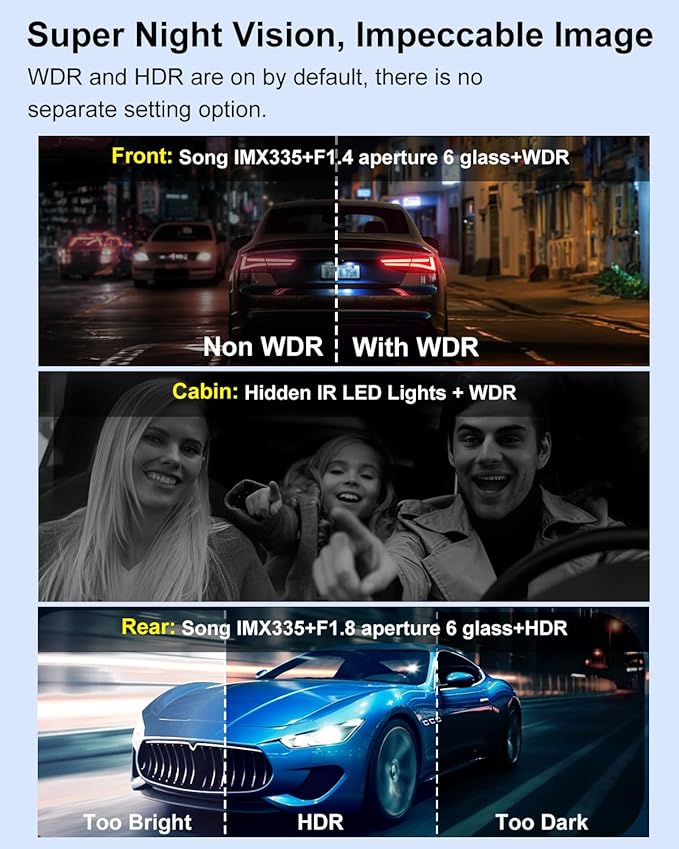 Dash Cam Camera For Cars Dashcam - Lehwey 3 Channel 4k 2160P+1440P+1080P Dash Cam Front and Rear Inside, Built in WiFi GPS, With 64GB Card, Night Vision G-Sensor Parking Mode, 170°Angle Loop Recording