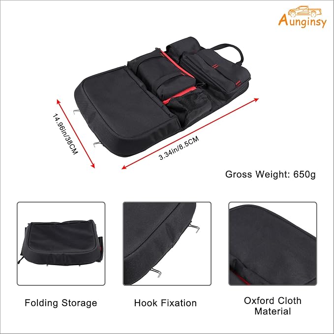 Aunginsy Back Seat Car Organizer Compatible with Toyota Tundra 2022-2025 Multifunctional Backseat Storage Bag Pocket Stabilizing Side Straps Soft Adjustable Shoulder Strap/Hardened Buckles Accessories