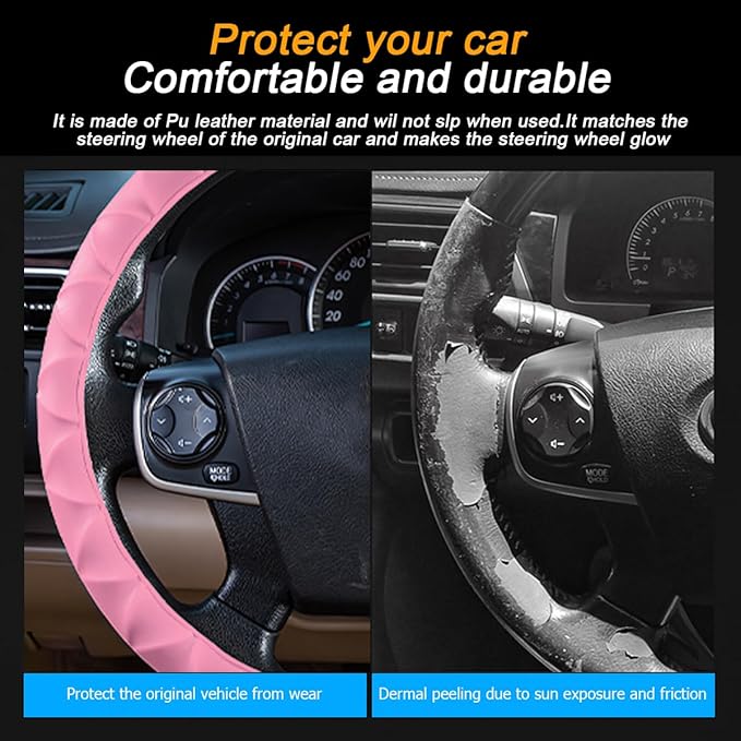 Car Steering Wheel Cover, Anti-Slip Soft Silicone Automotive Steering Wheel Protector, Comfortable Vehicle Steering Wheel Protective Accessories, Universal for RV, SUV, Truck (Pink)