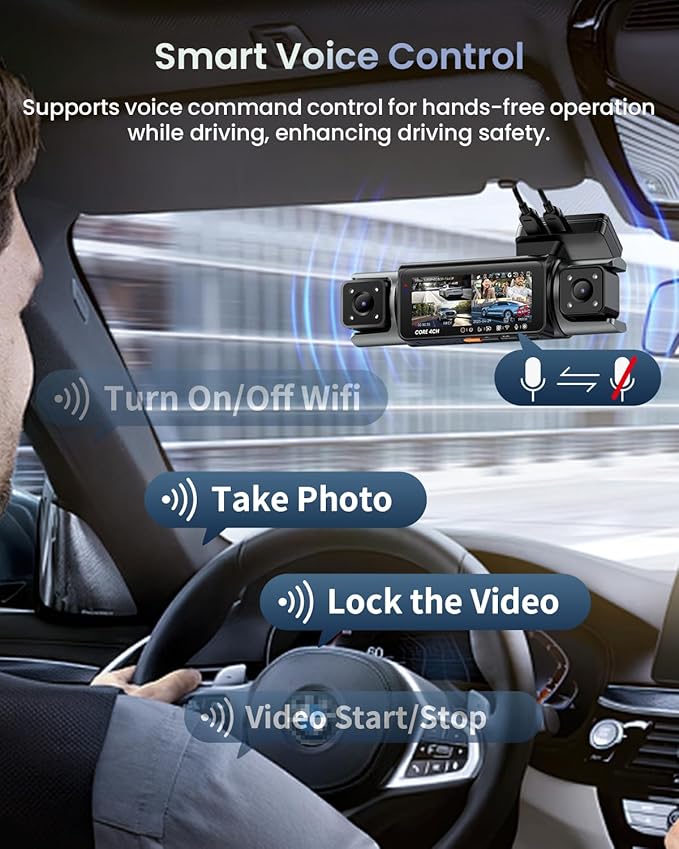 IIWEY 4 Channel Dash Cam 360° View, STARVIS 2 Front 2.7K Rear 2K Inside 1080P x2, 8IR LEDs Night Vision 3.0, PlateTag AI for Plate Clarity, 5GHz WiFi GPS, Voice Control, 24/7 Parking Mode, 128GB Card