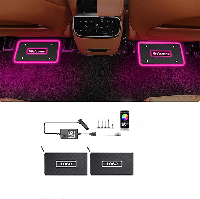 Customizable Car Floor Mats Lights, Customize Personalized Logo Car Floor Mats Light Waterproof RGB LED Neon Lamp App Control Adjustable Flashing Mode Universal Car Interior Foot Mat Decoration Light