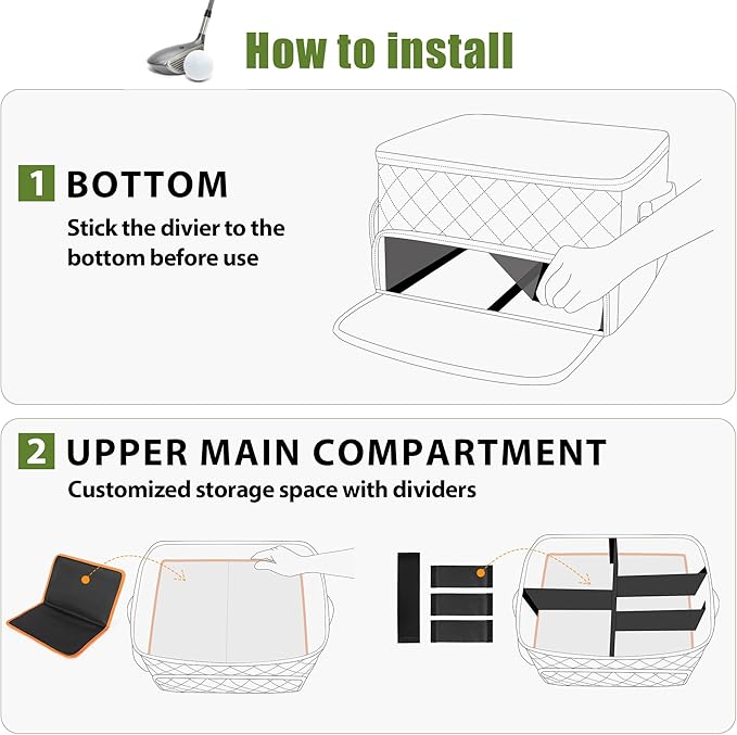 PGmoon 2 Layer Golf Trunk Organizer, Golf Car Storage Organizer with Individual Ventilated Compartment for 2 Pairs Shoes, Golf Car Locker for Balls, Clothes, Tees, Gloves, Accessories