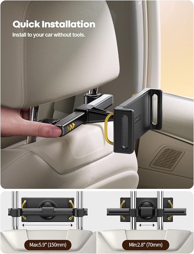 Lamicall Car Tablet Headrest Holder - Car Back Seat Headrest Tablet Mount Stand for Kids, Road Trip Essentials Accessories Gifts, for 2025 iPad Pro 11/13" Air Mini, iPhone, Galaxy Tab, 4.7-13" Devices