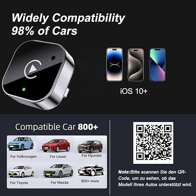 2-in-1 Wireless Carplay Adapter with Wired Carplay (USB to C), Metal Design Mini Wireless CarPlay Adapter for iPhone iOS 10+ System (2026 Upgraded)