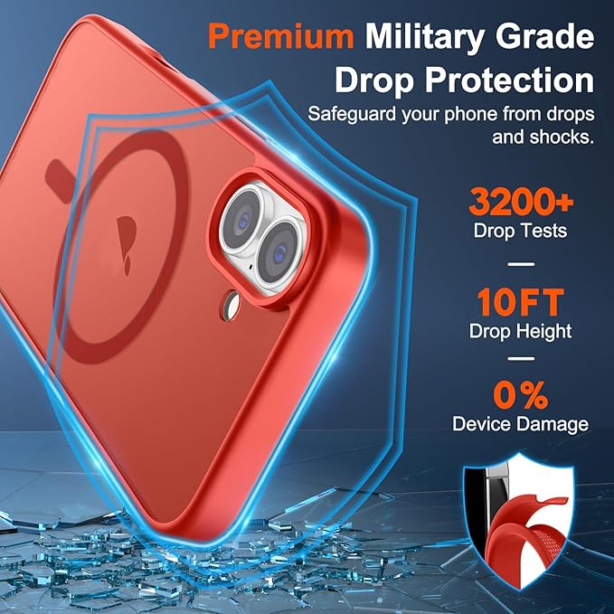 SUPFINE Magnetic for iPhone 17 Case (Compatible with MagSafe)(Military Grade Drop Protection) Translucent Matte Shockproof with Anti-Fingerprint Phone Cover 2025,Red