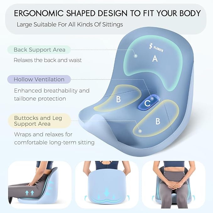 Car Seat Cushion and Lumbar Support Pillow, Larger Memory Foam Seat Cushion, Ergonomic L-Shaped Design Cushion for Back Pain Relief, Non-Slip Driving Cushion for Car, Office, Truck, Wheelchair-Blue