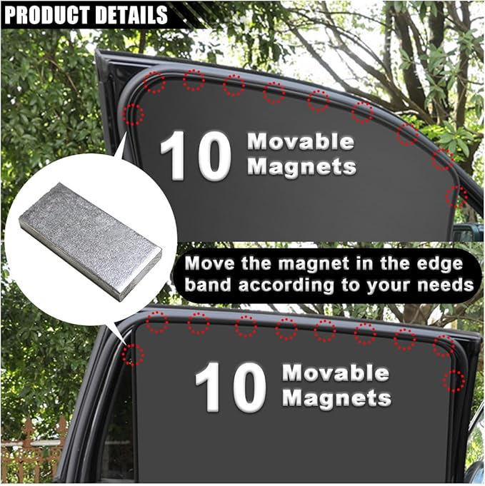 4PCS Car Side Window Sun Shades, Auto Window Sunshades Privacy Curtains Blackout with Magnetic, UV Rays, Heat Protection Stretch Car Window Covers for Sleeping, Camping, Breastfeeding (Front & Back)