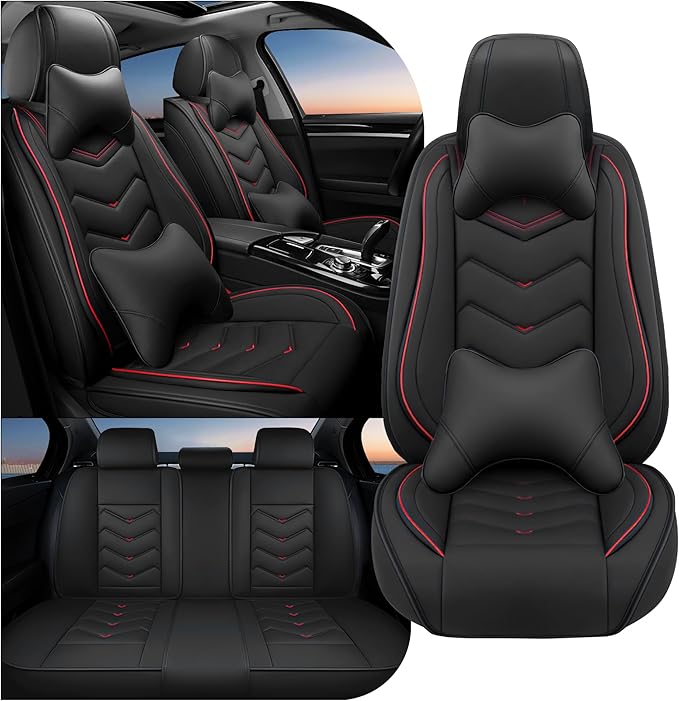 Car Seat Covers Fit for Toyota rav4 2000-2026, Stylish Sport Seat Covers, Waterproof Wear-Resistant Premium Nappa Leather Car Seat Cover.(Full Set with Pillow/Black)