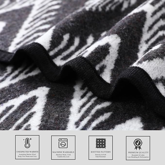 PuTian Merino Wool Blanket - 4 lbs Warm, Thick, Washable, Large 87" x 63" Throw for Outdoors, Camping,Couch, Bed, Travel-Super Soft Wool Blanket- Bohemia Grey
