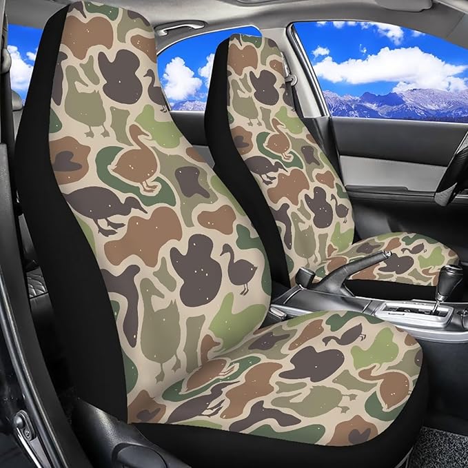 ELEQIN Car Seat Covers Universal High Back Cushion Protector for Car Truck Suvs,Sedans,Vehicles,Duck Camouflage Front Car Seat Covers 2 Pack