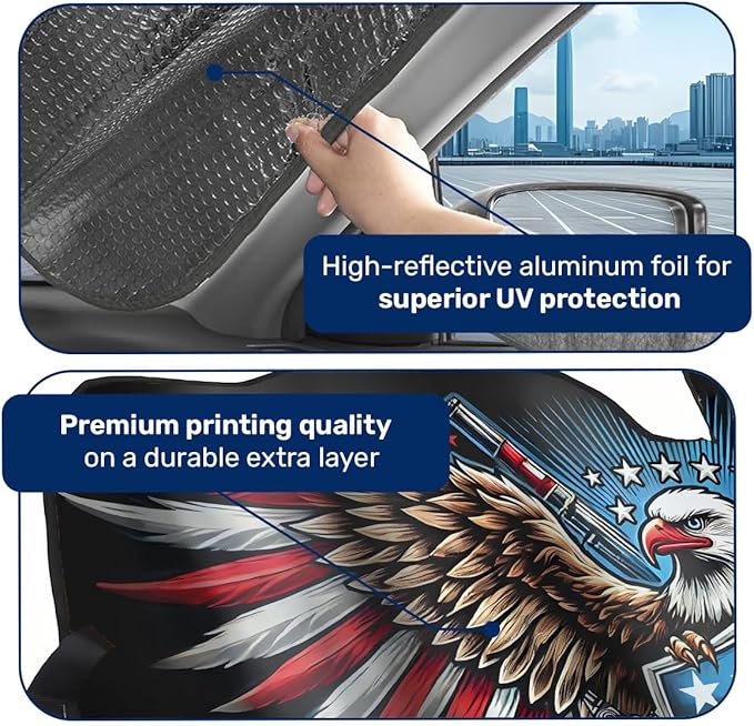 GENANY Eagle Windshield Sun Shade for Car SUV Truck (55x30 Inches), Patriotic Sun Shade Windshield, Shades for Front Windows, Protector Blocks UV, Car Decor