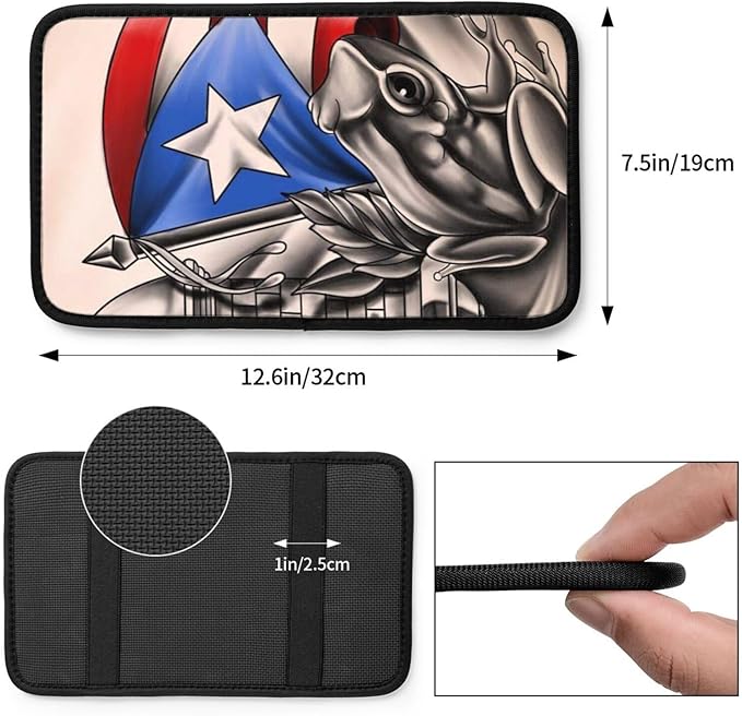 Puerto Rico Rican Flag Frog Car Handrail Box Cushion Auto Center Console Cover Car Center Console Cushion Pad Waterproof Car Armrest Seat Box Cover Fit for Car Truck Rv SUV, Black