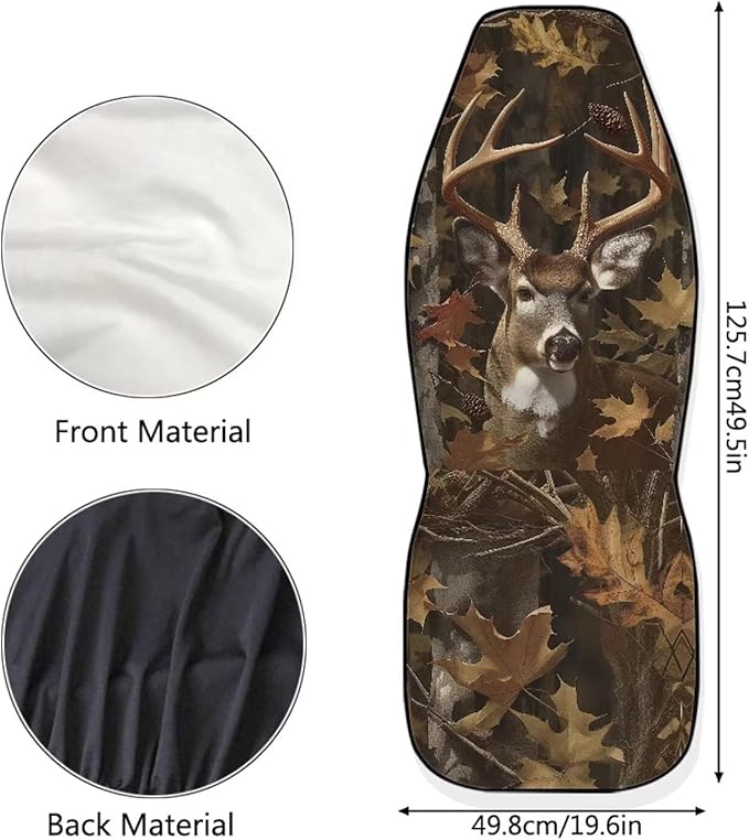 Camo Hunting Deer Car Seat Covers Set of 2 Breathable Front Seat Covers Stretch Polyester Fabric Cover Soft Front Seat Cover Universal Fit for Auto SUV