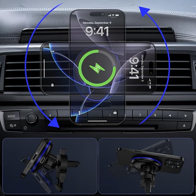 Wireless Mag Car Mount Charger for Samsung Galaxy S26 Ultra S26 Plus S25 Ultra S24 FE S23 Plus S22 S21 S20, 15W Magnetic Auto Phone Charging Car Wireless Charger for Google 10 9A 8A 7 8 9 Pro Fold XL