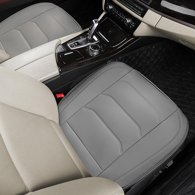 Car Seat Cover for Luxury & Comfort - PU Leather, Anti-Slip, Full Wrap Protection with Storage Pocket for Bottom Cushion - Universal Fit for 95% of Vehicles (Gray,2 Piece)