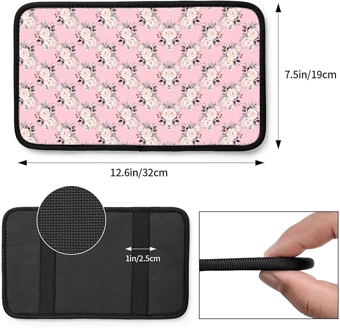 Car Armrest Cover Auto Center Console Pad Arm Rest Cushion Soft Car Accessories Universal for Most Vehicle (Vintage Floral Bouquets Flowers Pattern Design)