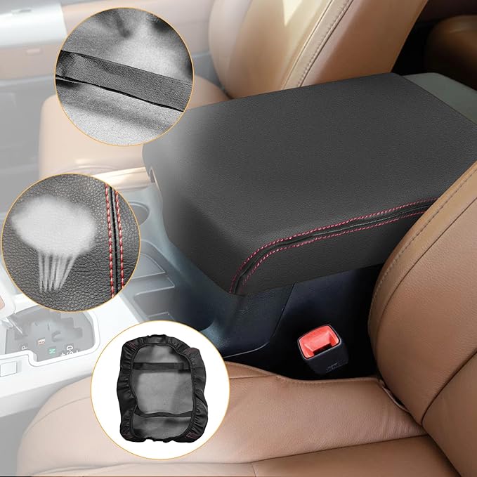 Compatible with Center Console Armrest Cover for Toyota Sequoia 2008-2022 & Tundra 2007-2013 Leather Arm Rest Storage Box Lids Cushion Protector Pad