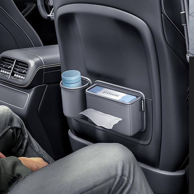 Cup& Tissue Holder for Car,Backseat Car Tissue Organizer,Car Seat Back Door Cup Holder Auto,Clip on Cup Holder,Car Cup Holder Hand Sanitizer